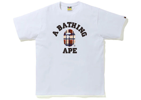 BAPE Check College Tee White/Red